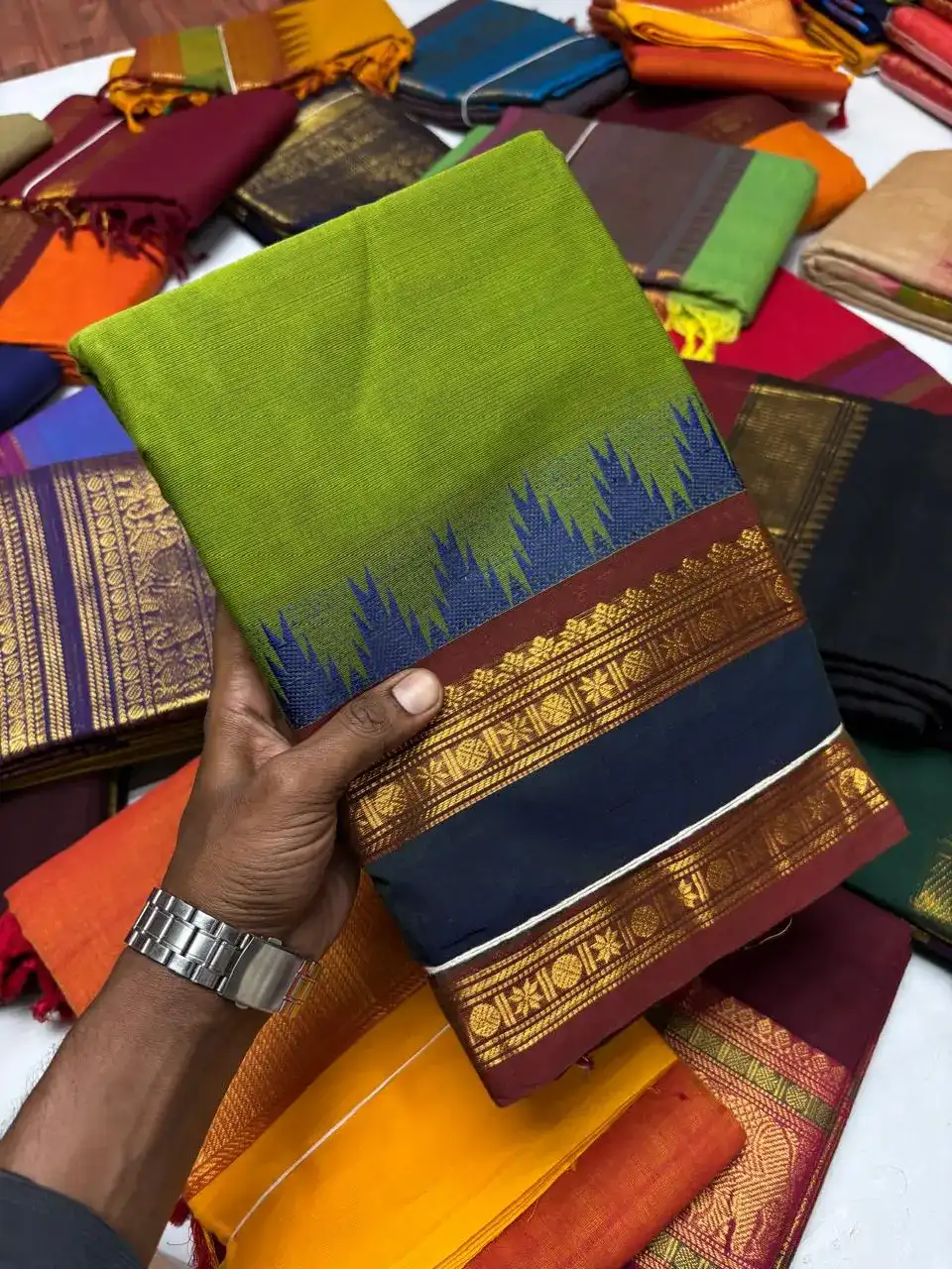 Chartreuse Kanchi Pure Cotton Saree
